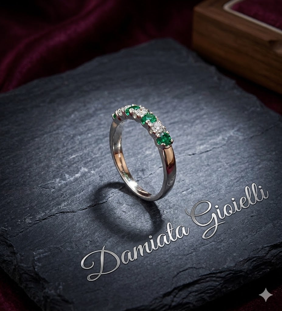 Anello donna Giorgio Visconti in oro bianco, diamanti e smeraldi ABX14136AS