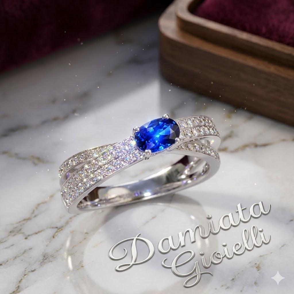 Anello donna Giorgio Visconti in oro bianco, diamanti e zaffiro ABX14145Z
