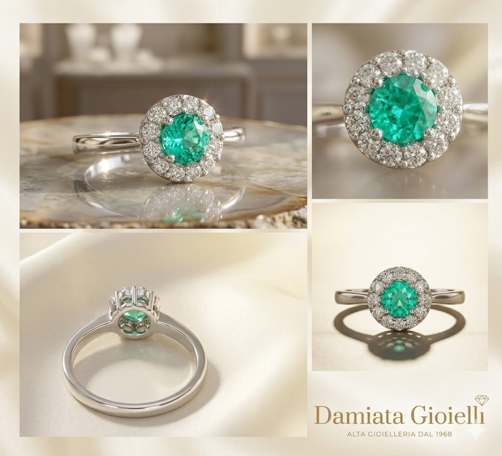 Anello donna Giorgio Visconti in oro bianco, diamanti e smeraldo ABX15038S
