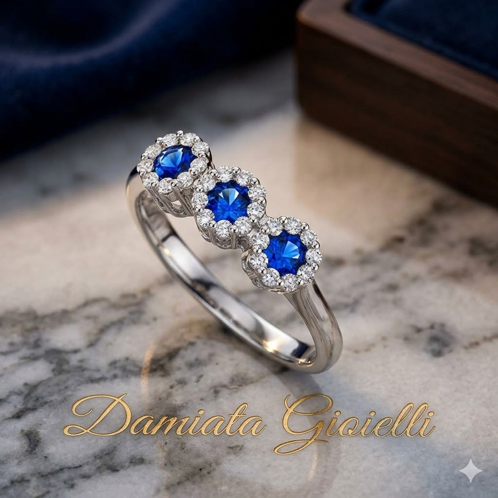 Anello donna Giorgio Visconti in oro bianco, diamanti e zaffiro ABX15056Z