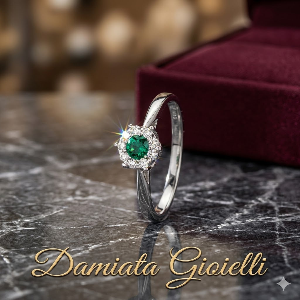 Anello donna Giorgio Visconti in oro bianco, diamanti e smeraldo ABX15057S