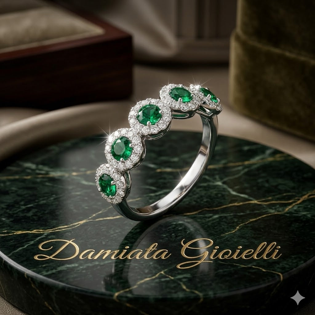 Anello donna Giorgio Visconti in oro bianco, smeraldi e diamanti ABX16495S