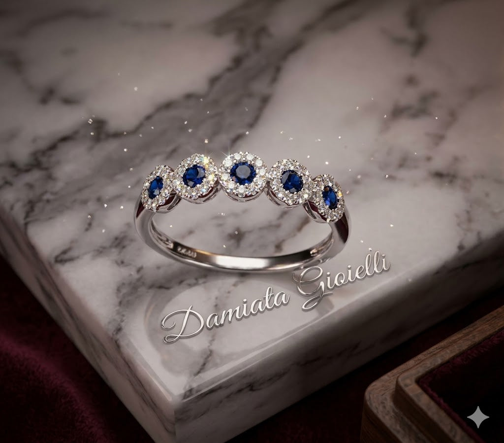 Anello donna Giorgio Visconti in oro bianco, diamanti e zaffiri ABX16495Z