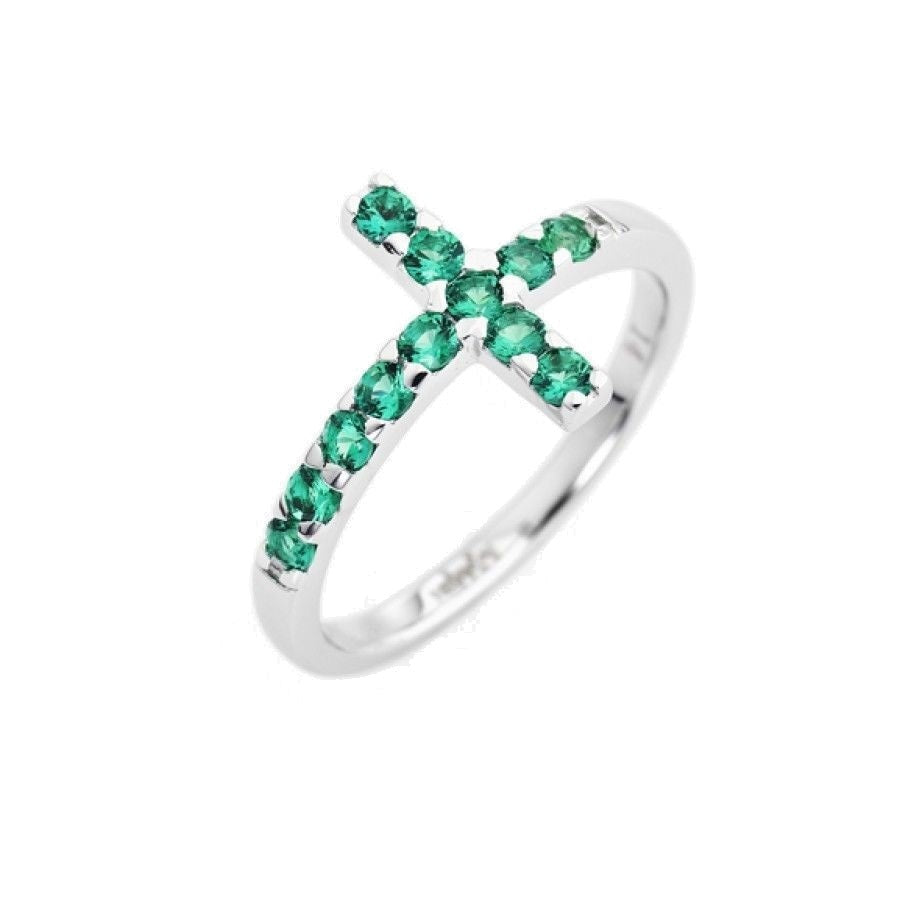 Anello Amen donna collezione "CROCE" in argento e zirconi verdi ACOBV-16