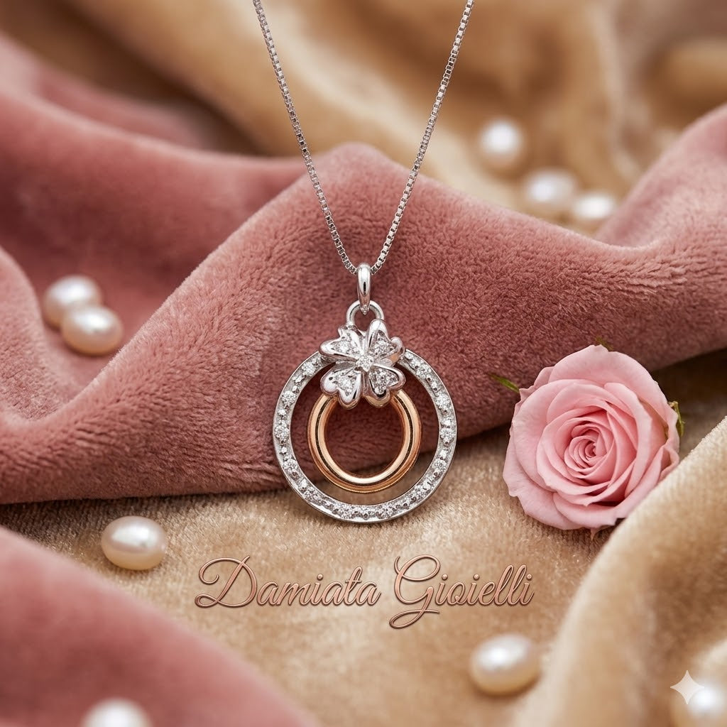 Collana fantasia donna Recarlo in oro bianco e rosa con diamanti AE279/BRTR