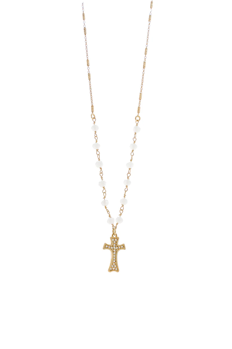 Collana Agios donna in argento dorato, perline e zirconi bianchi AGI291/C-BI