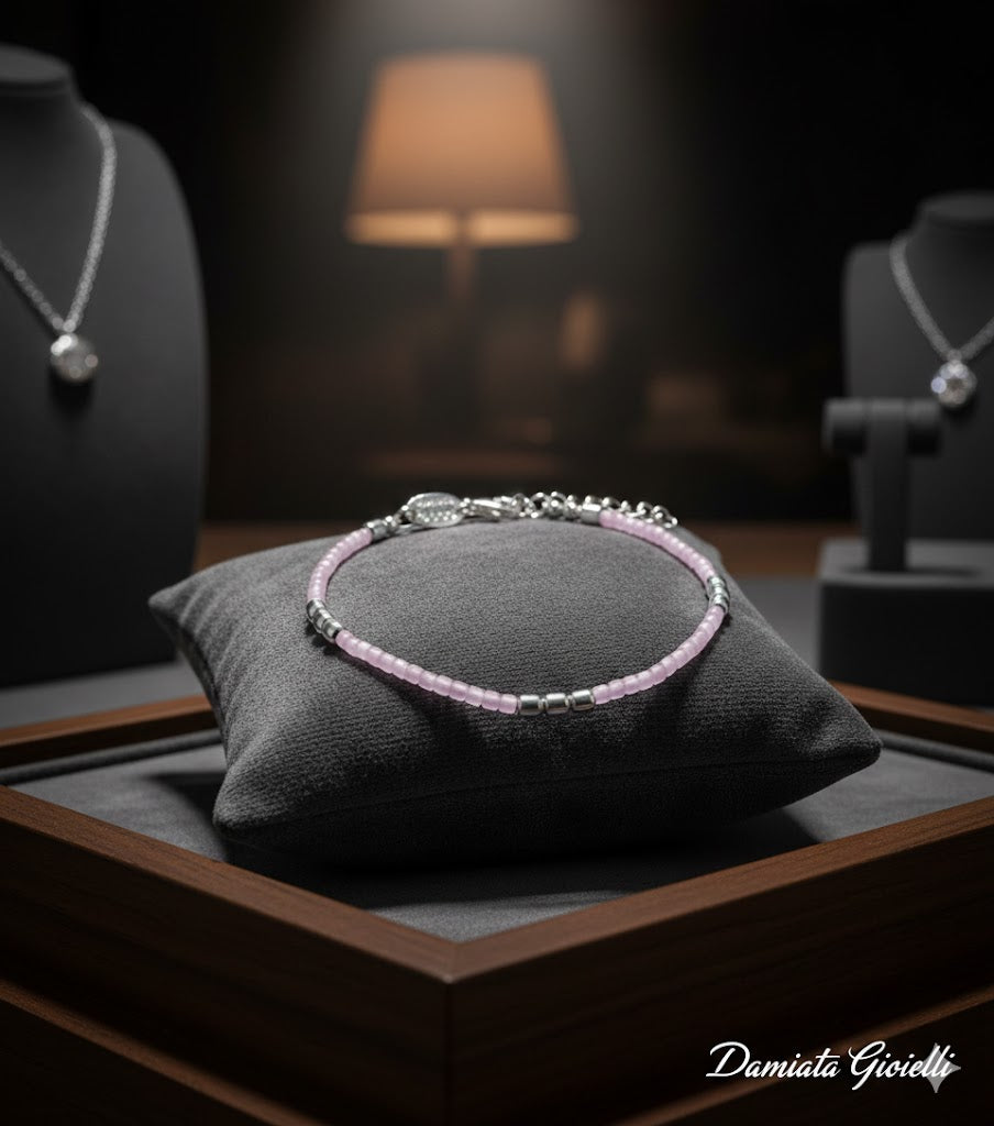 Bracciale Dodo Mariani donna in argento e cristallo rosa, lunghezza 18 cm. AI105RS