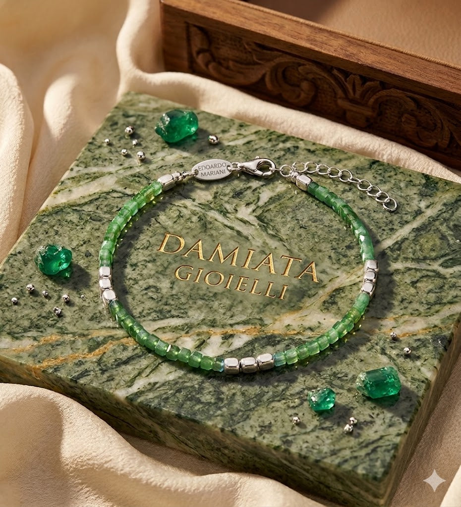 Bracciale Edoardo Mariani donna in argento e cristalli verdi, lunghezza 18 cm. AI105VE