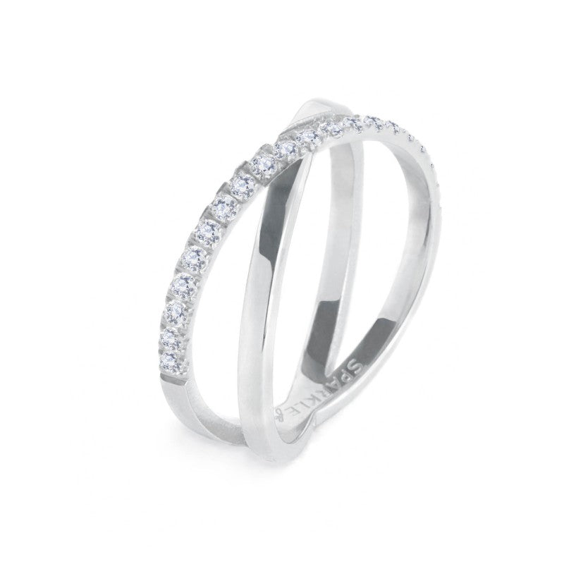 Anello incrociato unisex Marlù in acciaio e zirconi bianchi 31AN0014W-20
