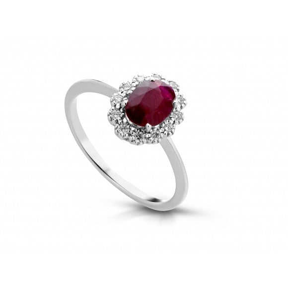 Anello donna Lucciole Gioielli in oro bianco, diamanti e rubino ANFOXOV/2R