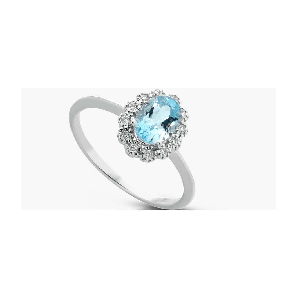 Anello donna Lucciole Gioielli in oro bianco, diamanti e acquamarina ANFOXOV/3A