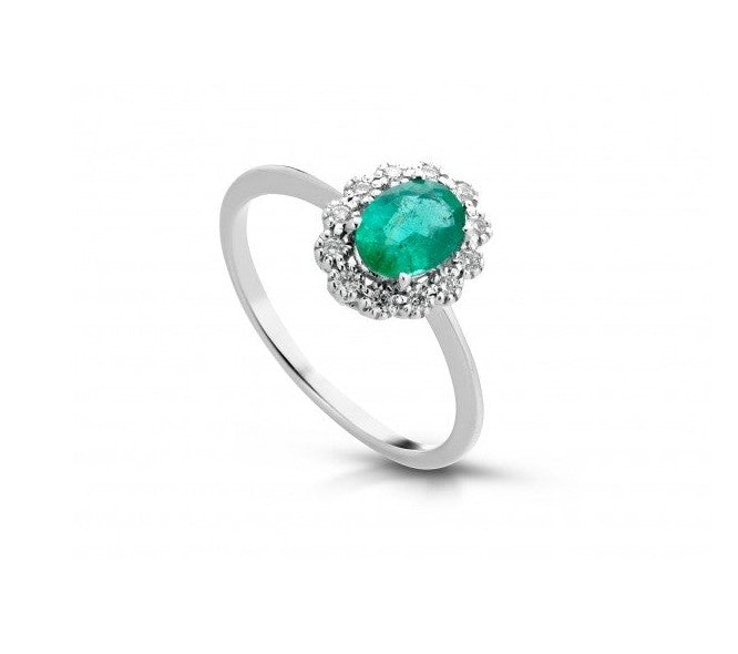 Anello donna Lucciole Gioielli Donna in oro bianco, diamanti e smeraldo ANFOXOV/4S