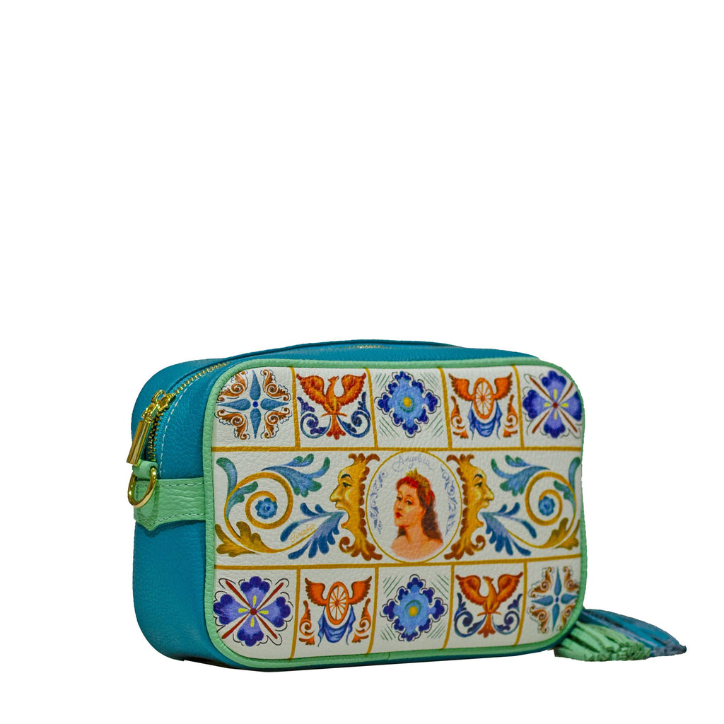 Borsa Ammia donna in pelle collezione "ANGELICA" colore bianca e turchese