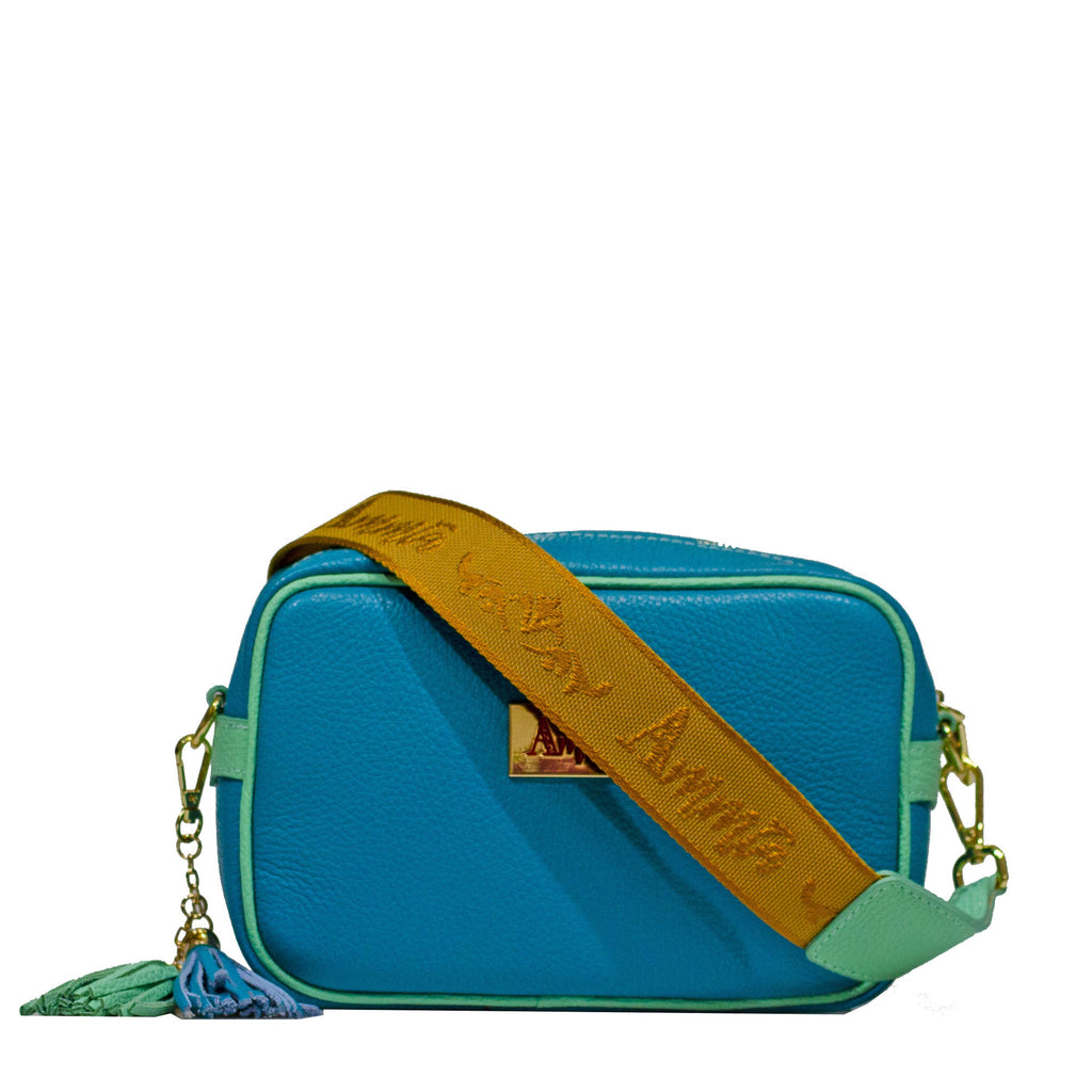 Borsa Ammia donna in pelle collezione "ANGELICA" colore bianca e turchese