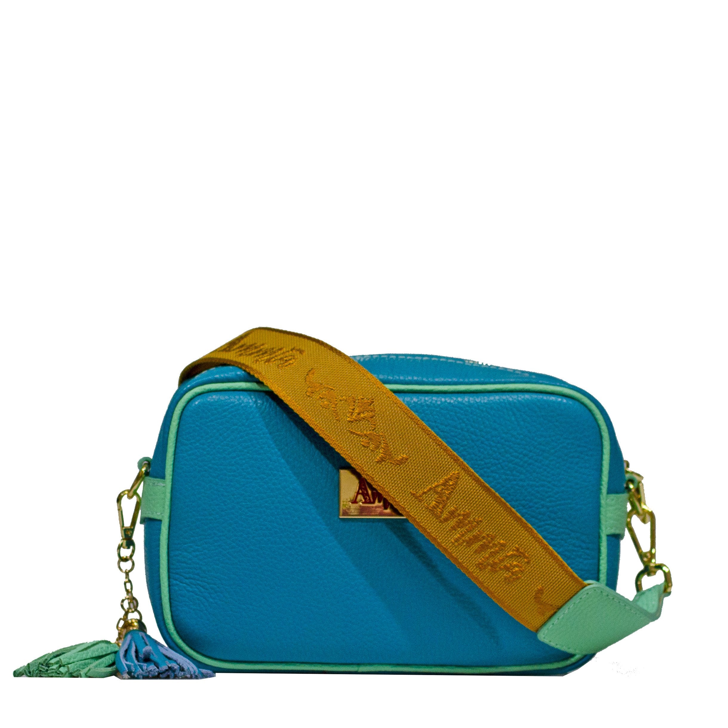 Borsa Ammia donna in pelle collezione "ANGELICA" colore bianca e turchese