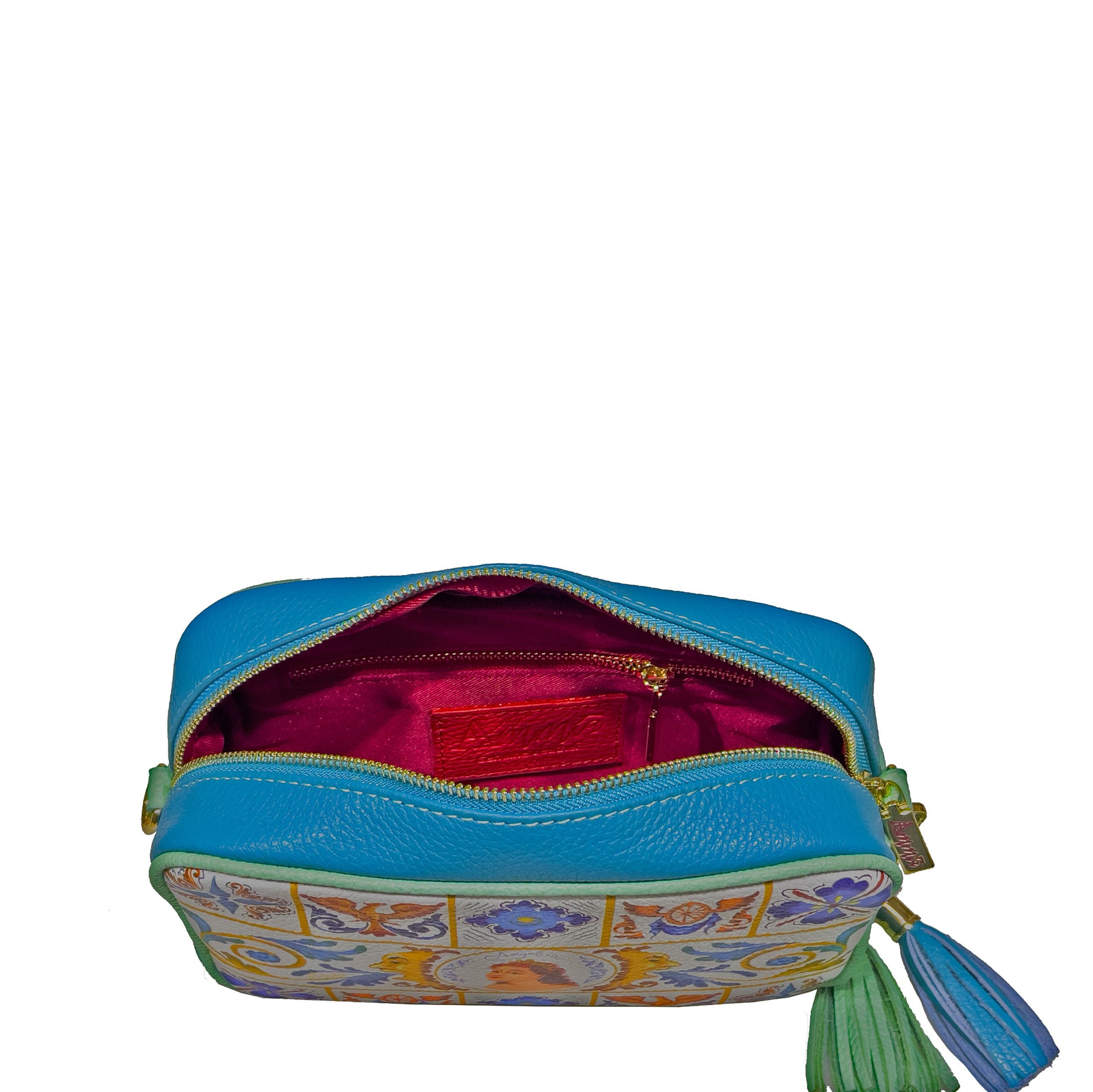 Borsa Ammia donna in pelle collezione "ANGELICA" colore bianca e turchese