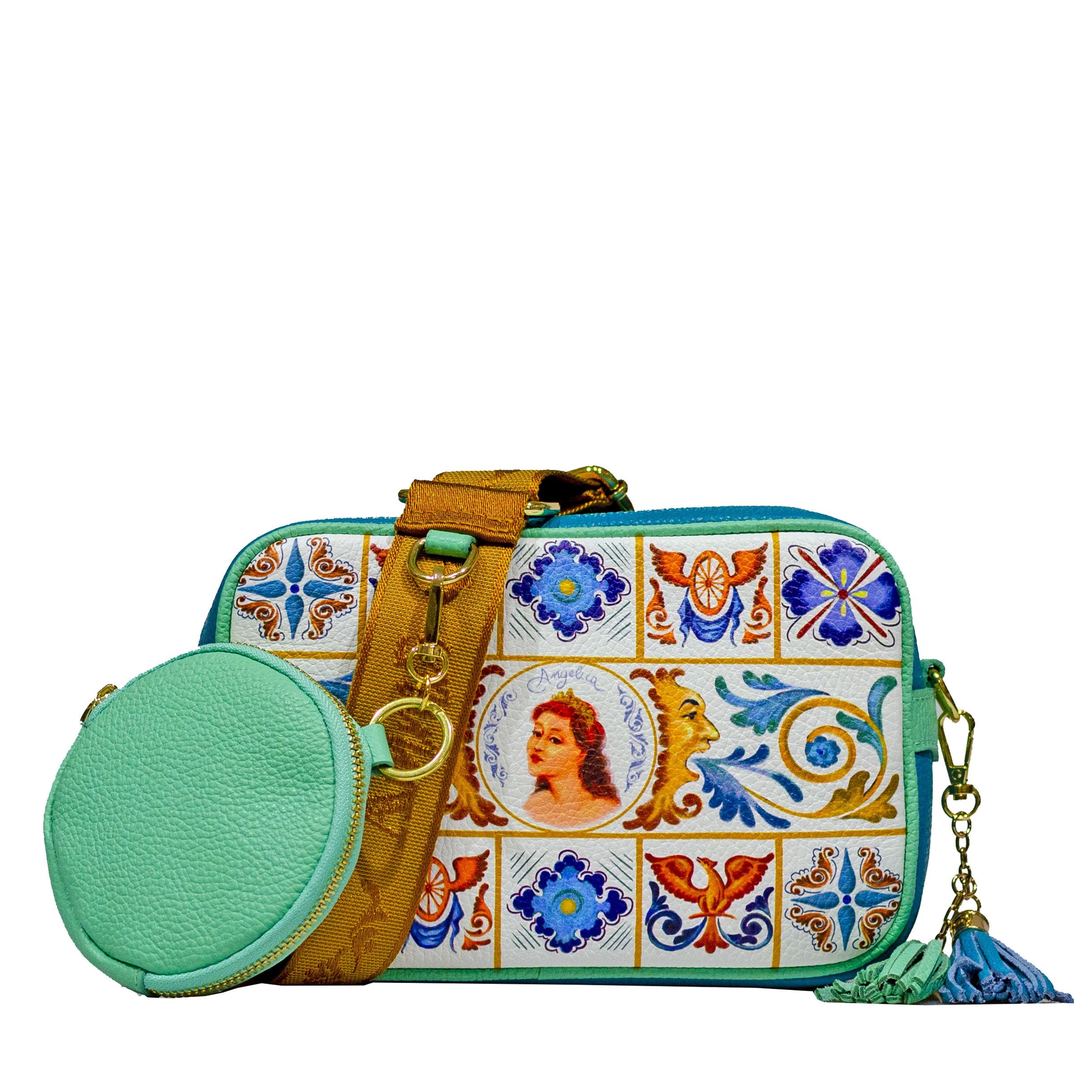 Borsa Ammia donna in pelle collezione "ANGELICA" colore bianca e turchese