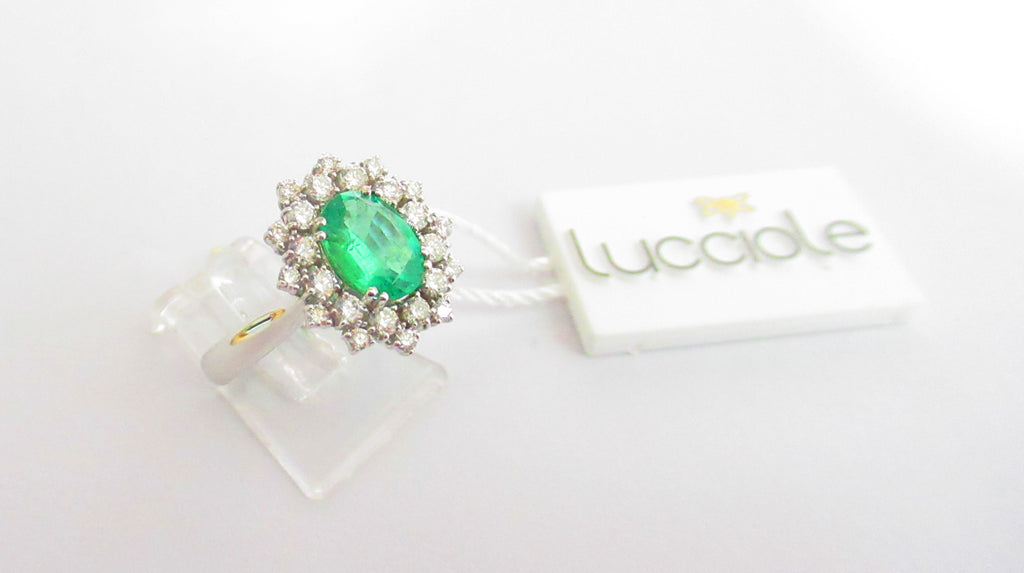 Anello donna Lucciole Gioielli in oro bianco, diamanti e smeraldo ANJOLIE/3S