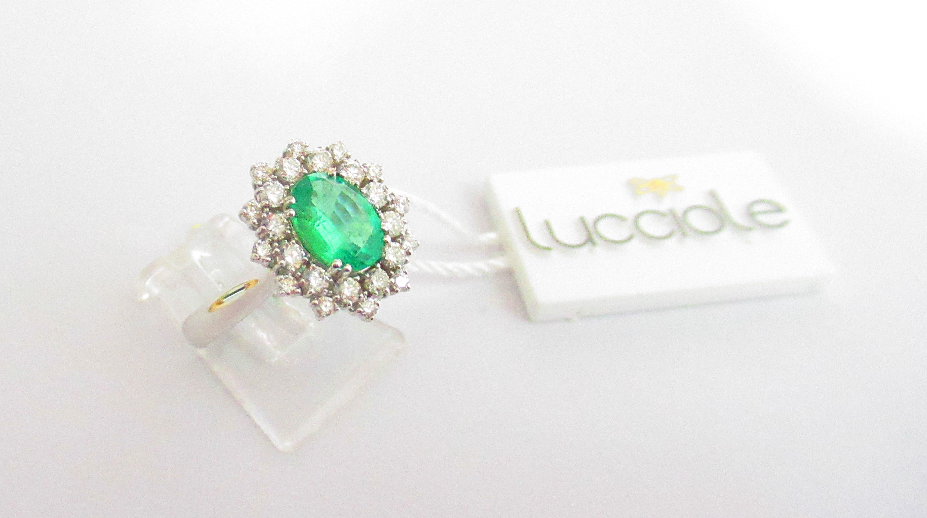 Anello donna Lucciole Gioielli in oro bianco, diamanti e smeraldo ANJOLIE/3S