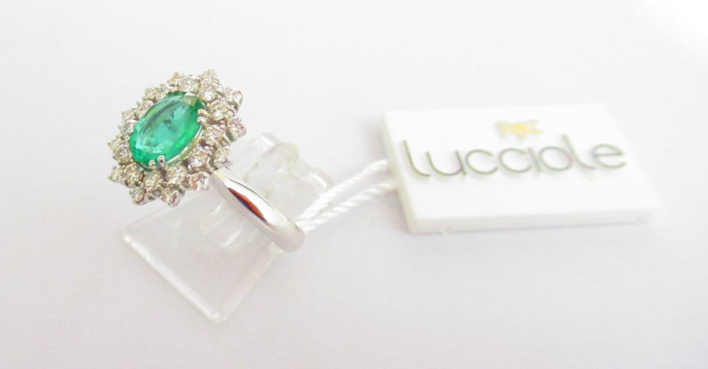 Anello donna Lucciole Gioielli in oro bianco, diamanti e smeraldo ANJOLIE/3S