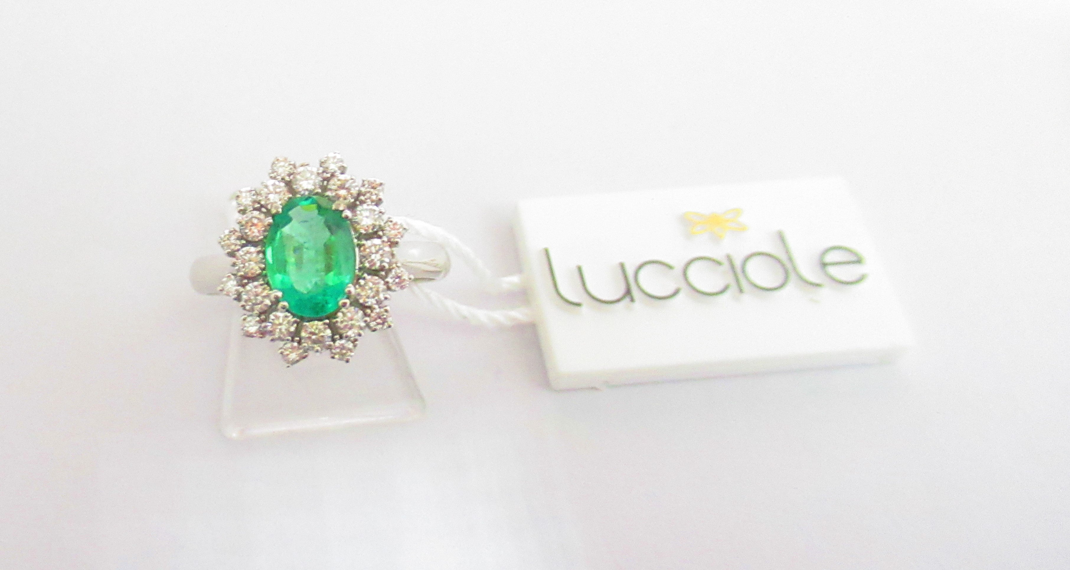 Anello donna Lucciole Gioielli in oro bianco, diamanti e smeraldo ANJOLIE/3S