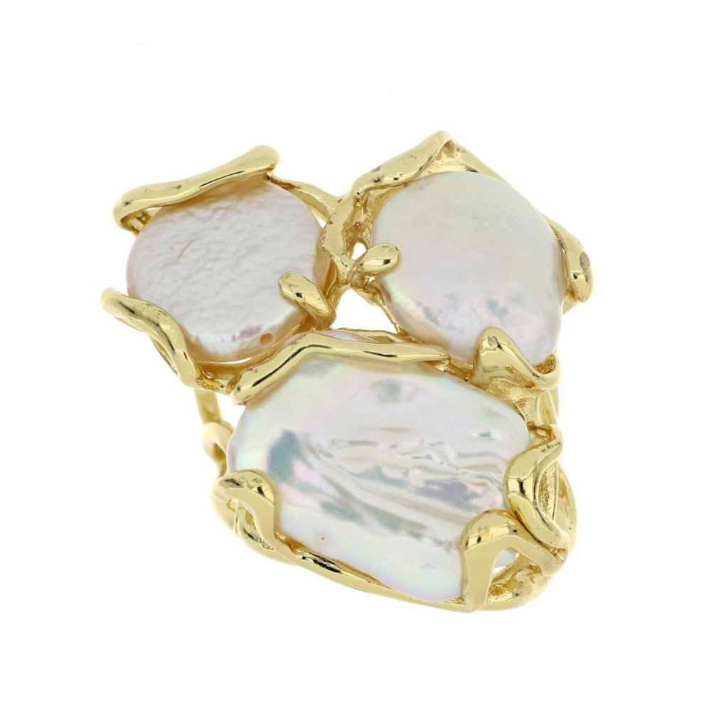 Anello elastico donna Urania Preziosi in ottone e perle barocche ANPEBA1001