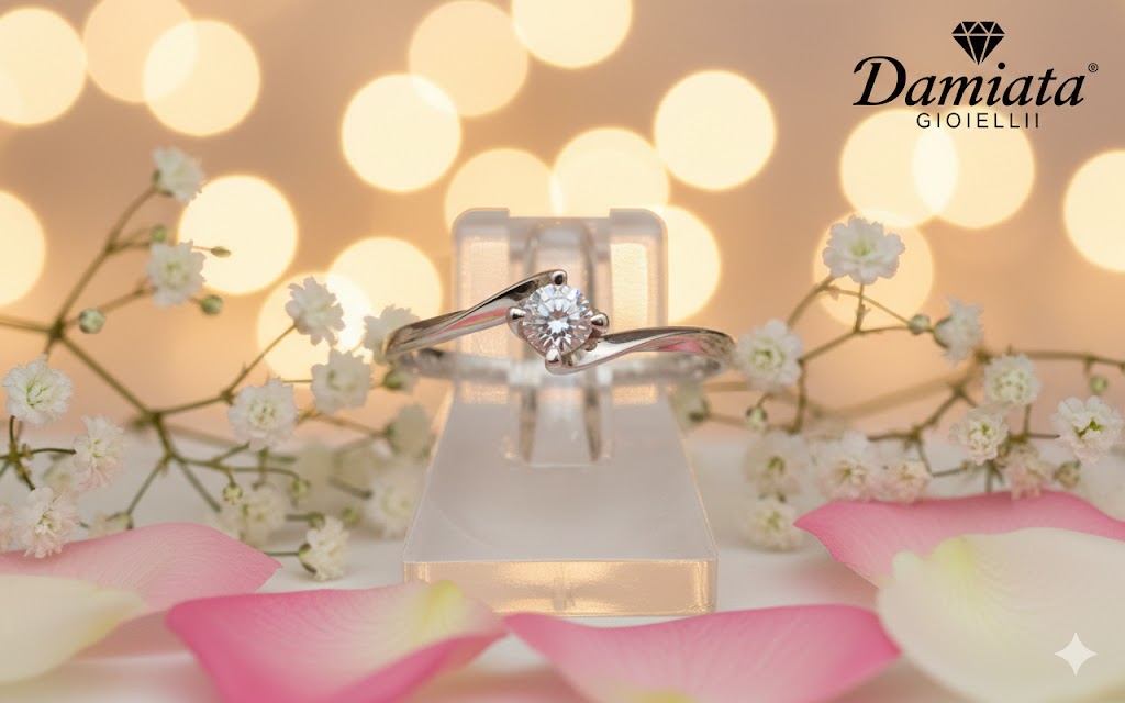 Anello solitario donna Lucciole Gioielli in oro bianco e diamante ANSVAL012/9KT