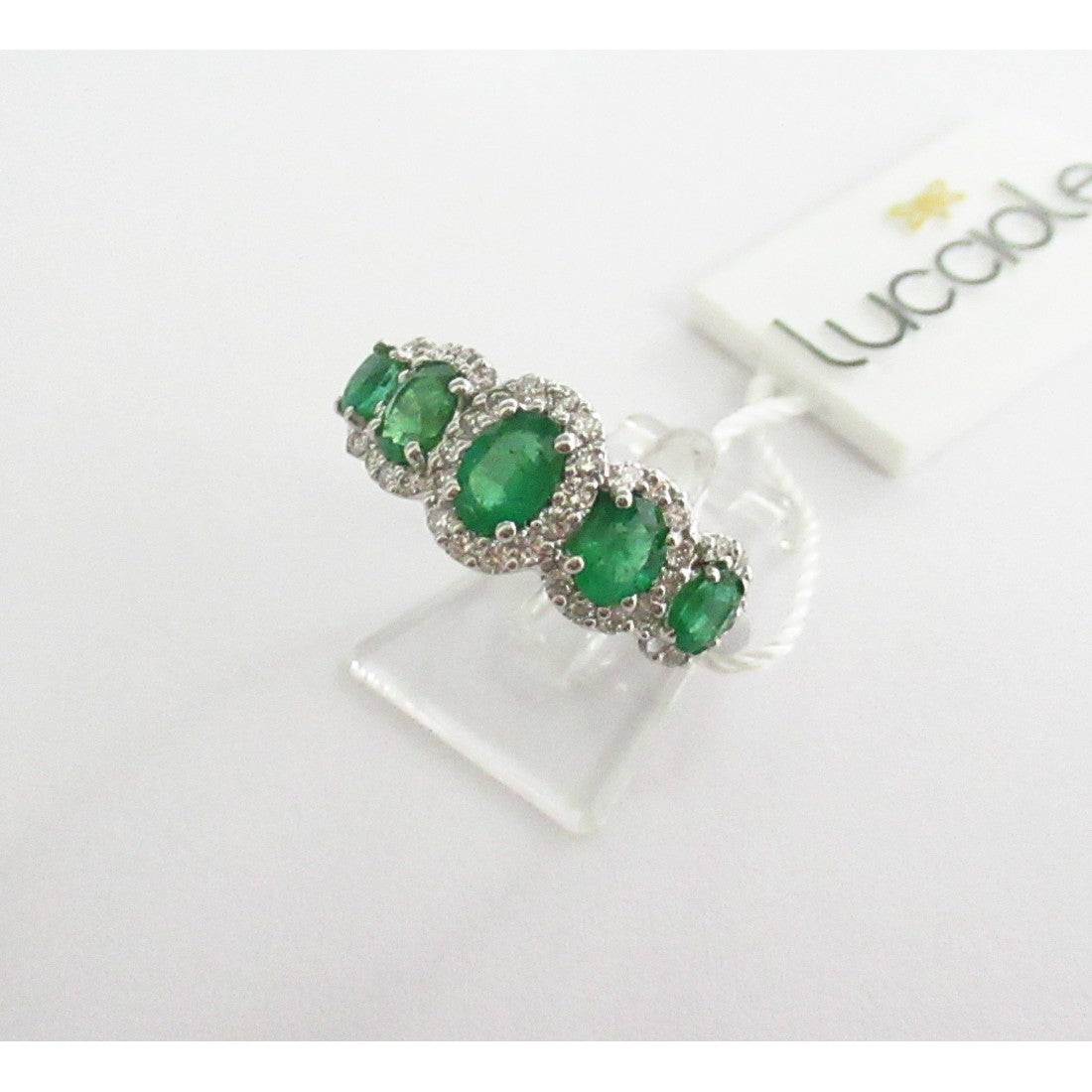 Anello veretta donna Lucciole Gioielli in oro bianco, diamanti e smeraldi ANVSCROYALS