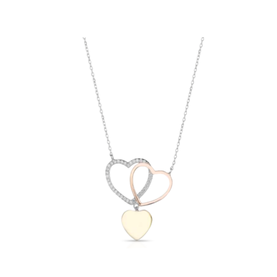 Collana donna 1ONE in argento tricolore e pendenti a cuore AS0687