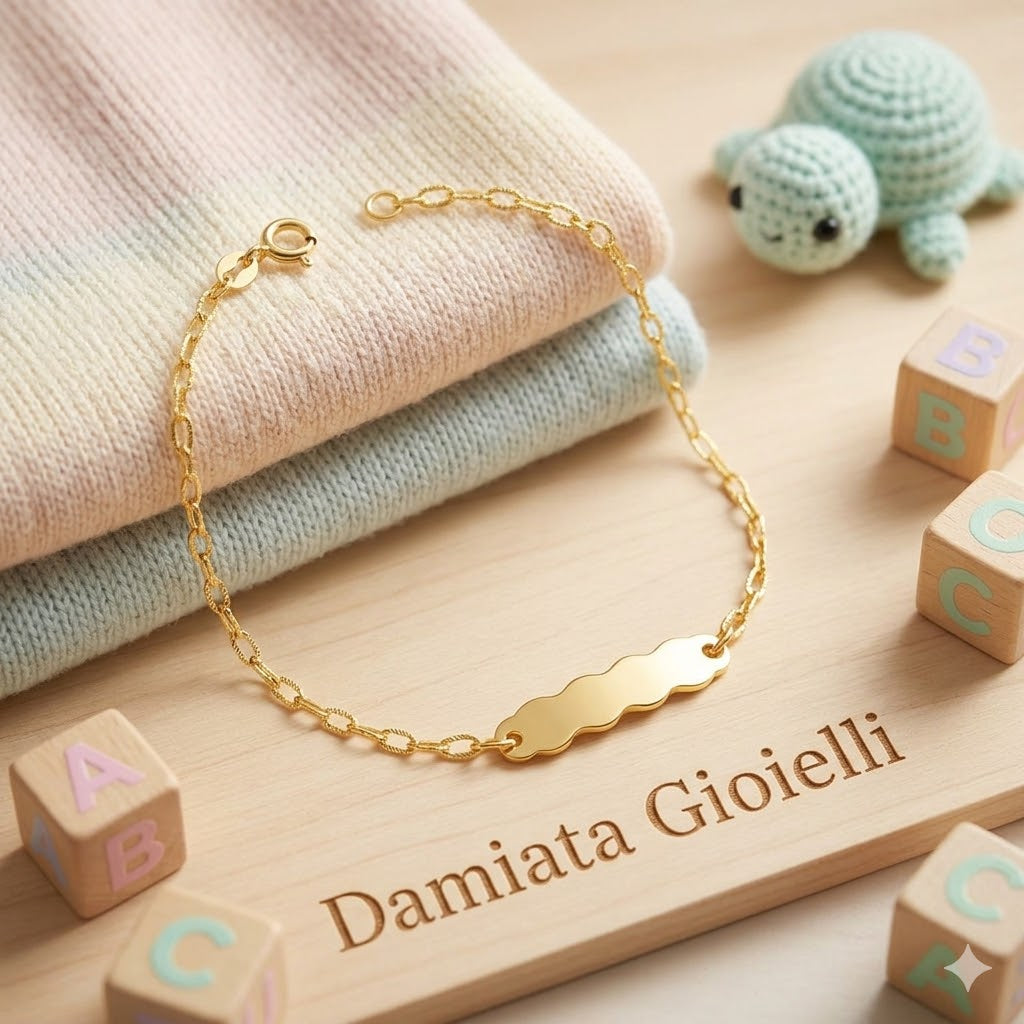 Bracciale per bambino IGOLD in oro giallo con targhetta incidibile B002OA