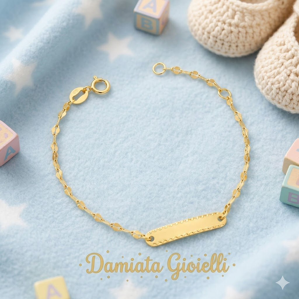 Bracciale per bambino IGOLD in oro giallo con targhetta incidibile B032OA