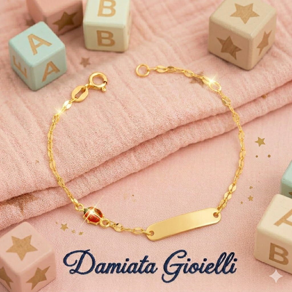 Bracciale con coccinella per bambina IGOLD in oro giallo con targhetta incidibile B0P2TA