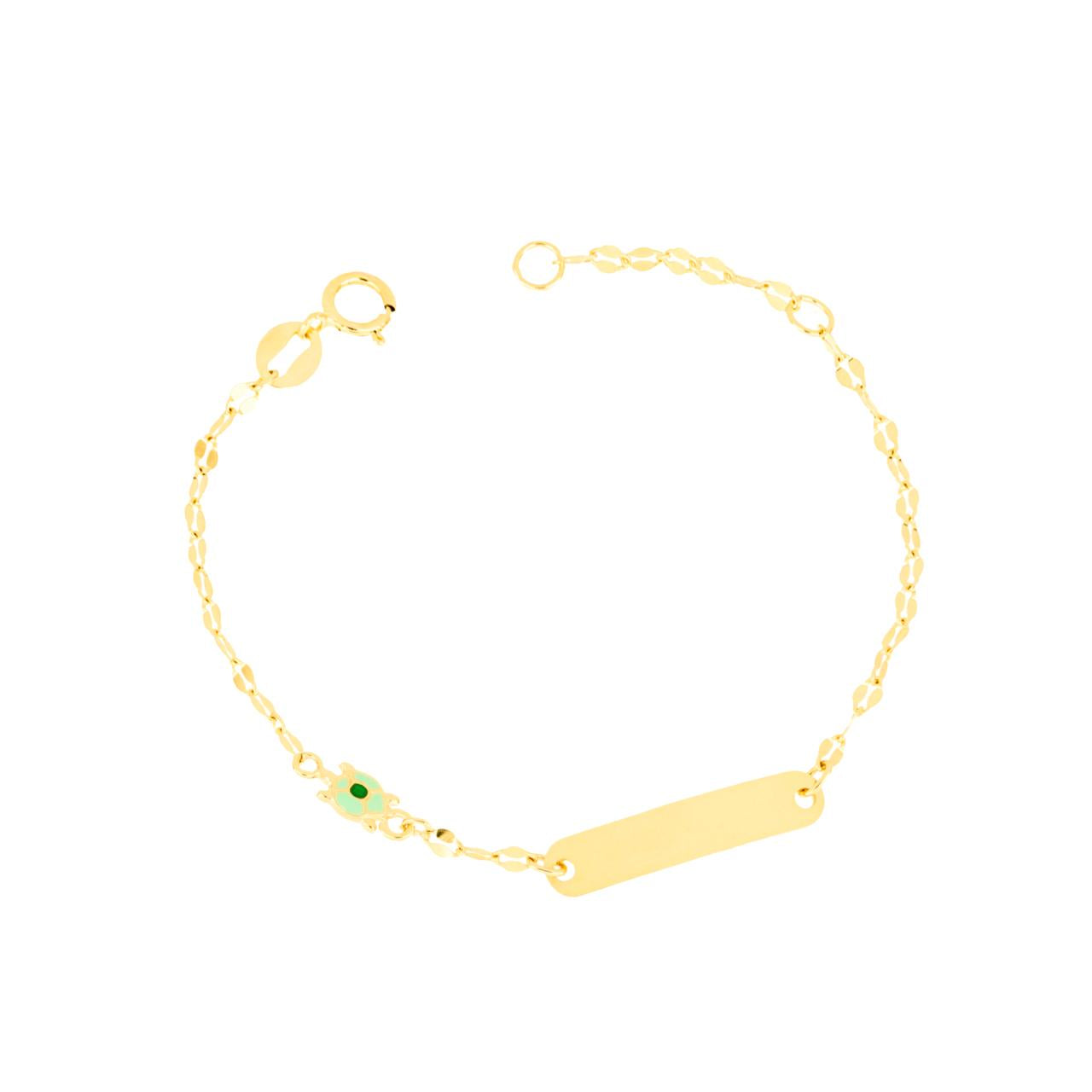 Bracciale con tartaruga per bambino IGOLD in oro giallo con targhetta incidibile B0T2TA