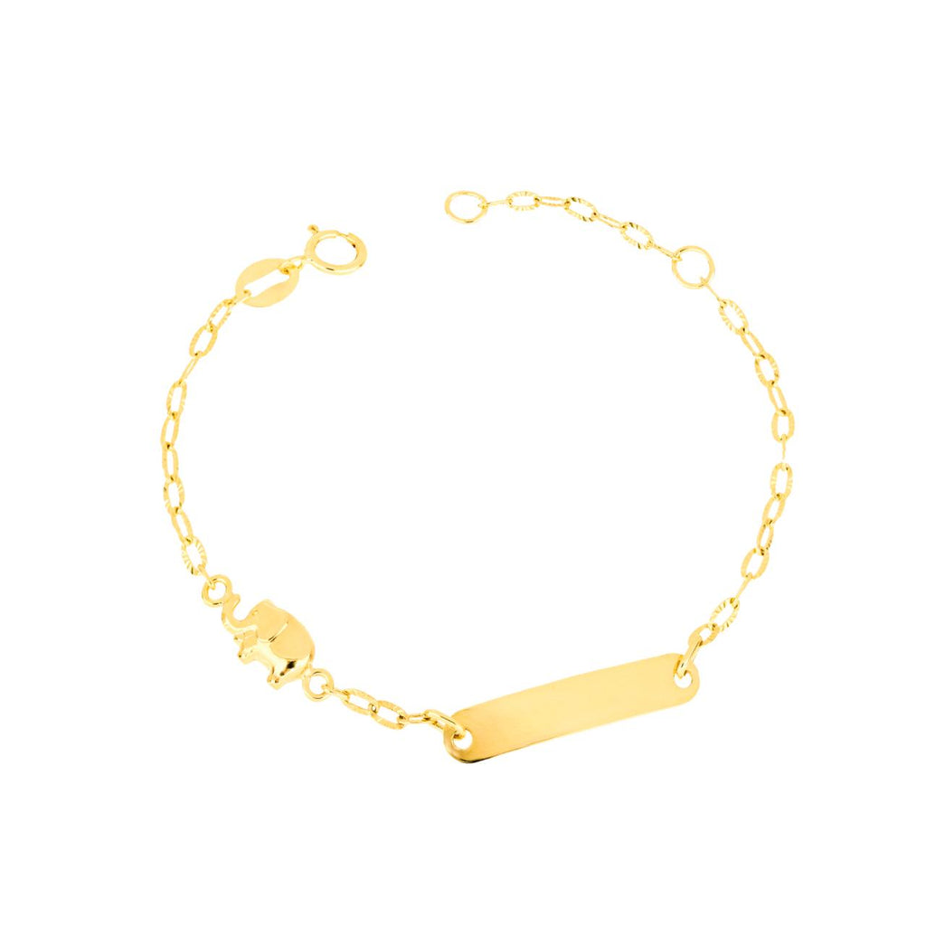 Bracciale con elefante per bambino IGOLD in oro giallo con targhetta incidibile B132OA