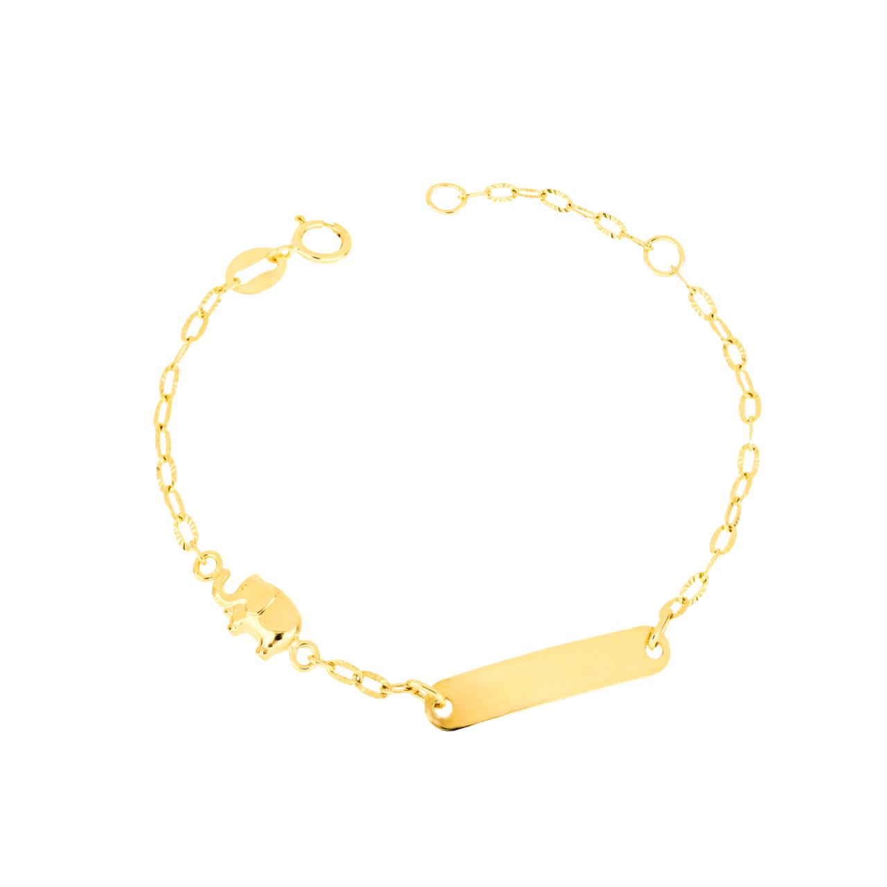Bracciale con elefante per bambino IGOLD in oro giallo con targhetta incidibile B132OA