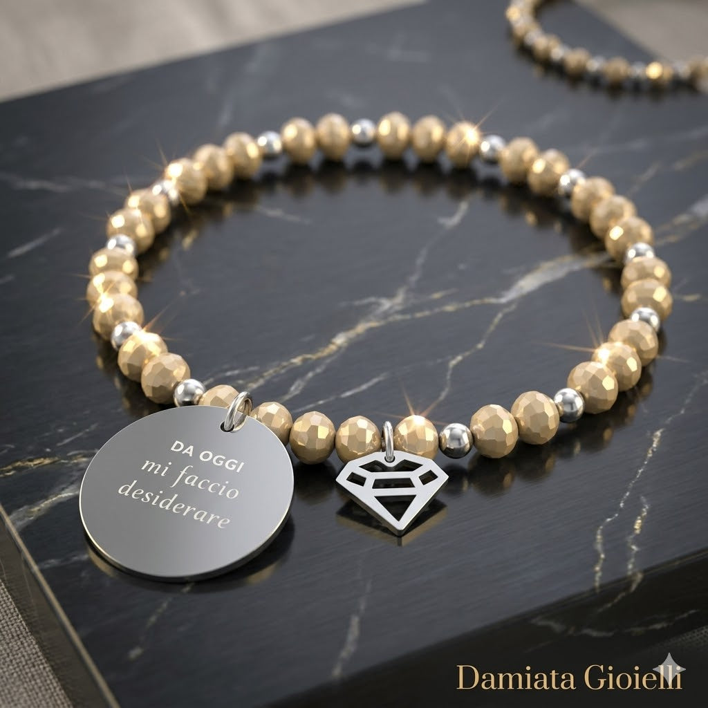 Bracciale elastico donna 10 Buoni Propositi in acciaio e cristalli B5241/CH