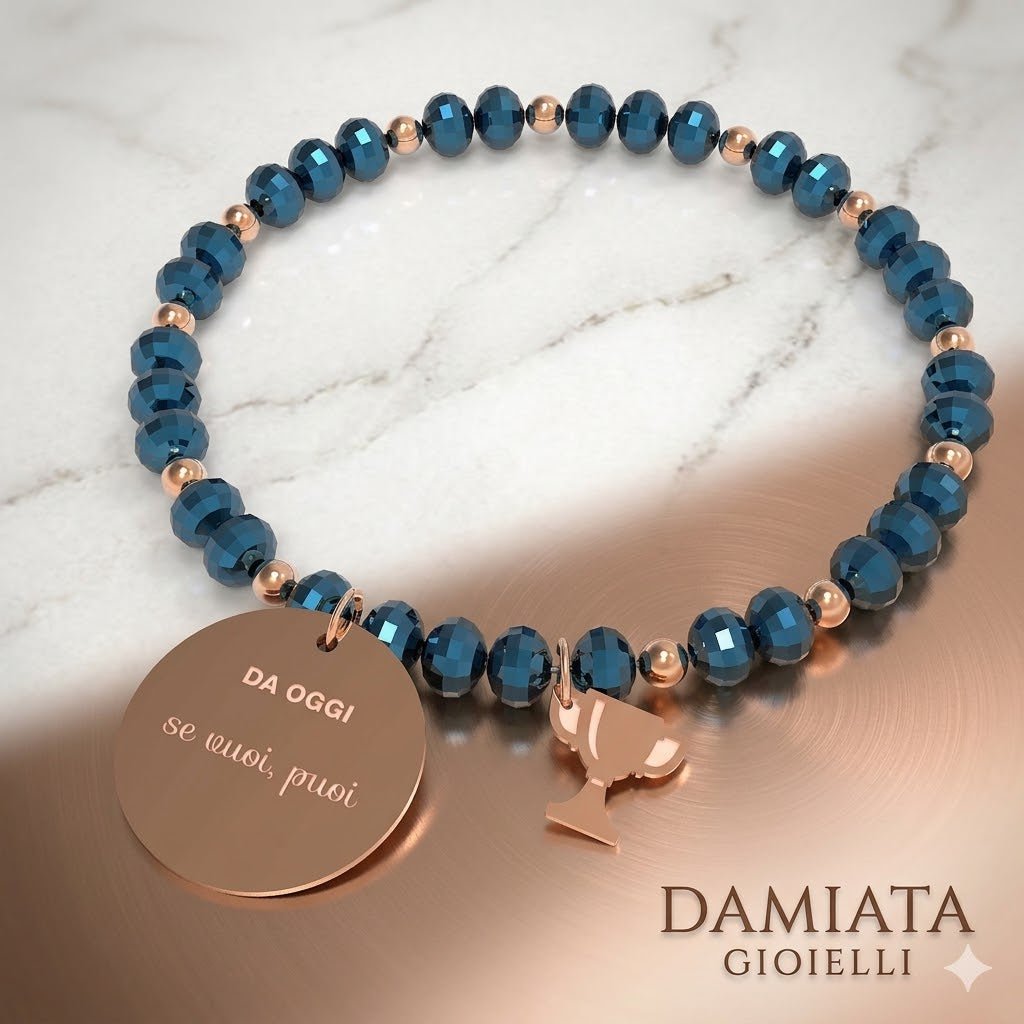 Bracciale elastico donna 10 Buoni Propositi in acciaio e cristalli B5250RO/BL