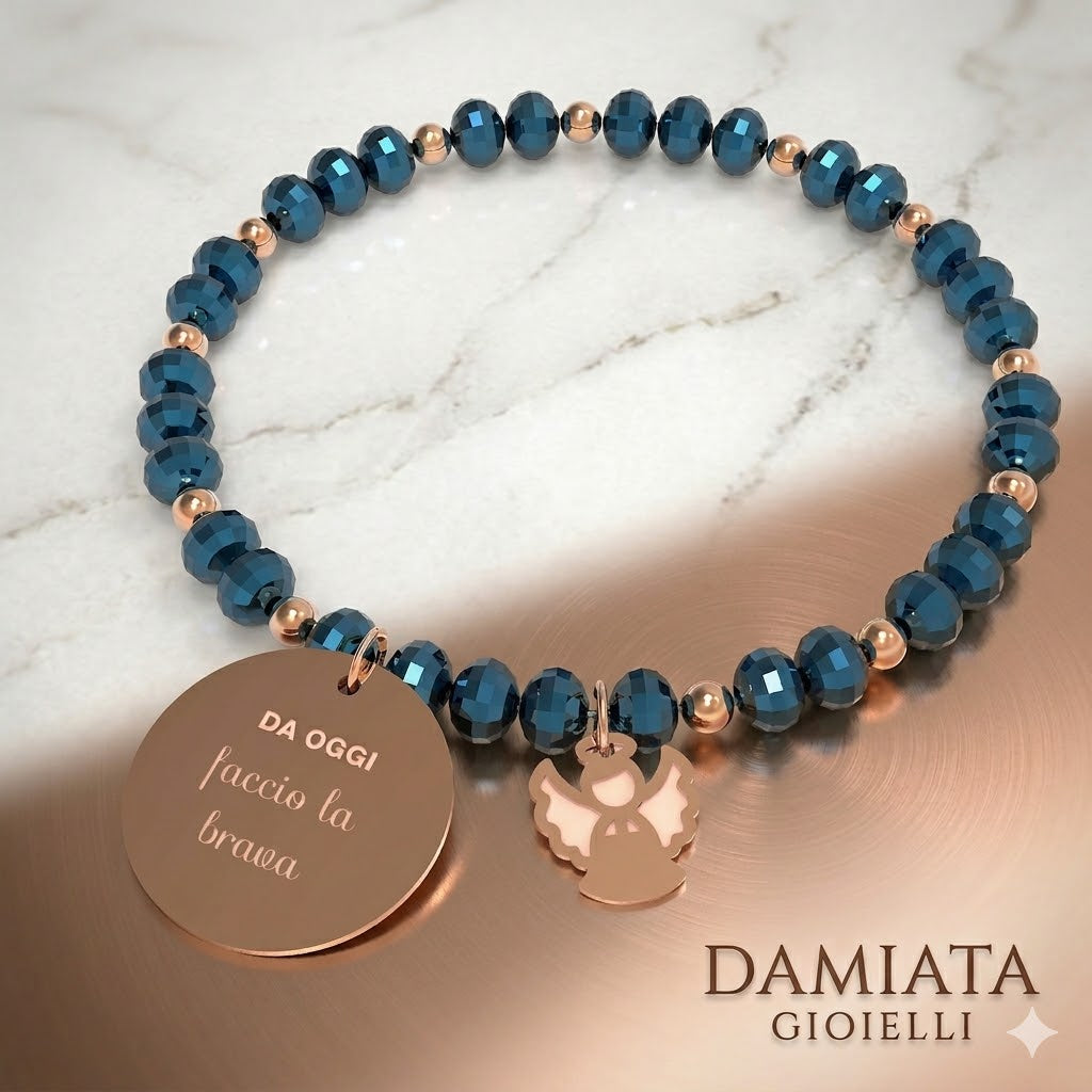 Bracciale elastico donna 10 Buoni Propositi in acciaio e cristalli B5252RO/BL