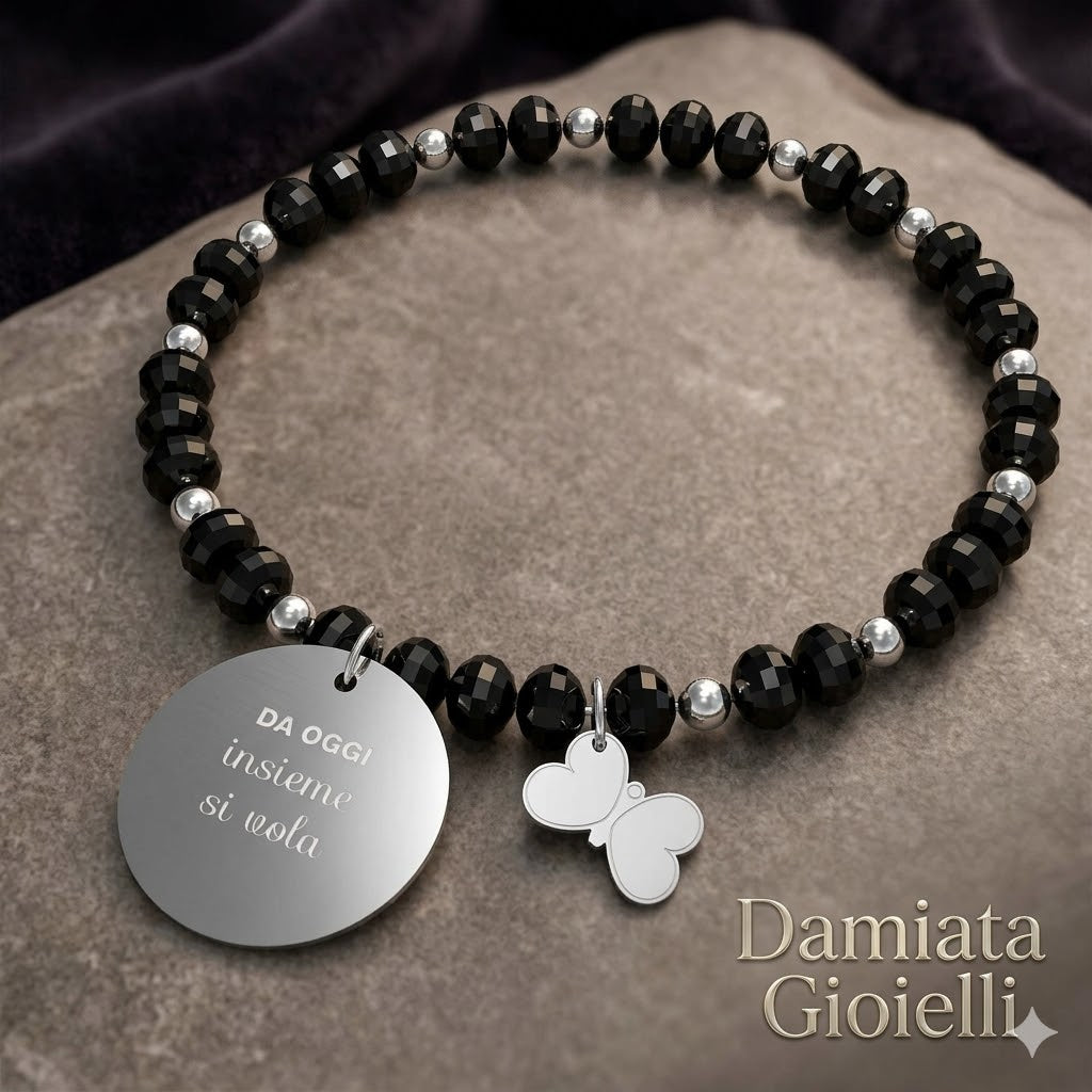Bracciale elastico donna 10 Buoni Propositi in acciaio e cristalli B5254/N