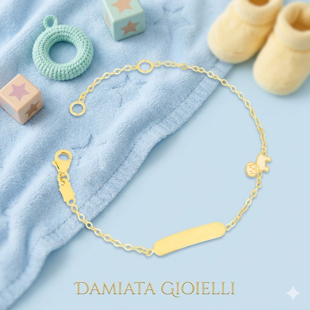 Bracciale con cagnolino per bambino IGOLD in oro giallo con targhetta incidibile B842TA