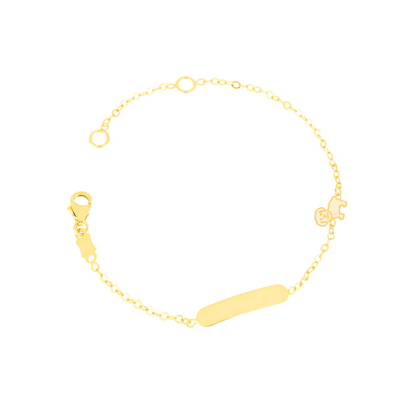 Bracciale con cagnolino per bambino IGOLD in oro giallo con targhetta incidibile B842TA