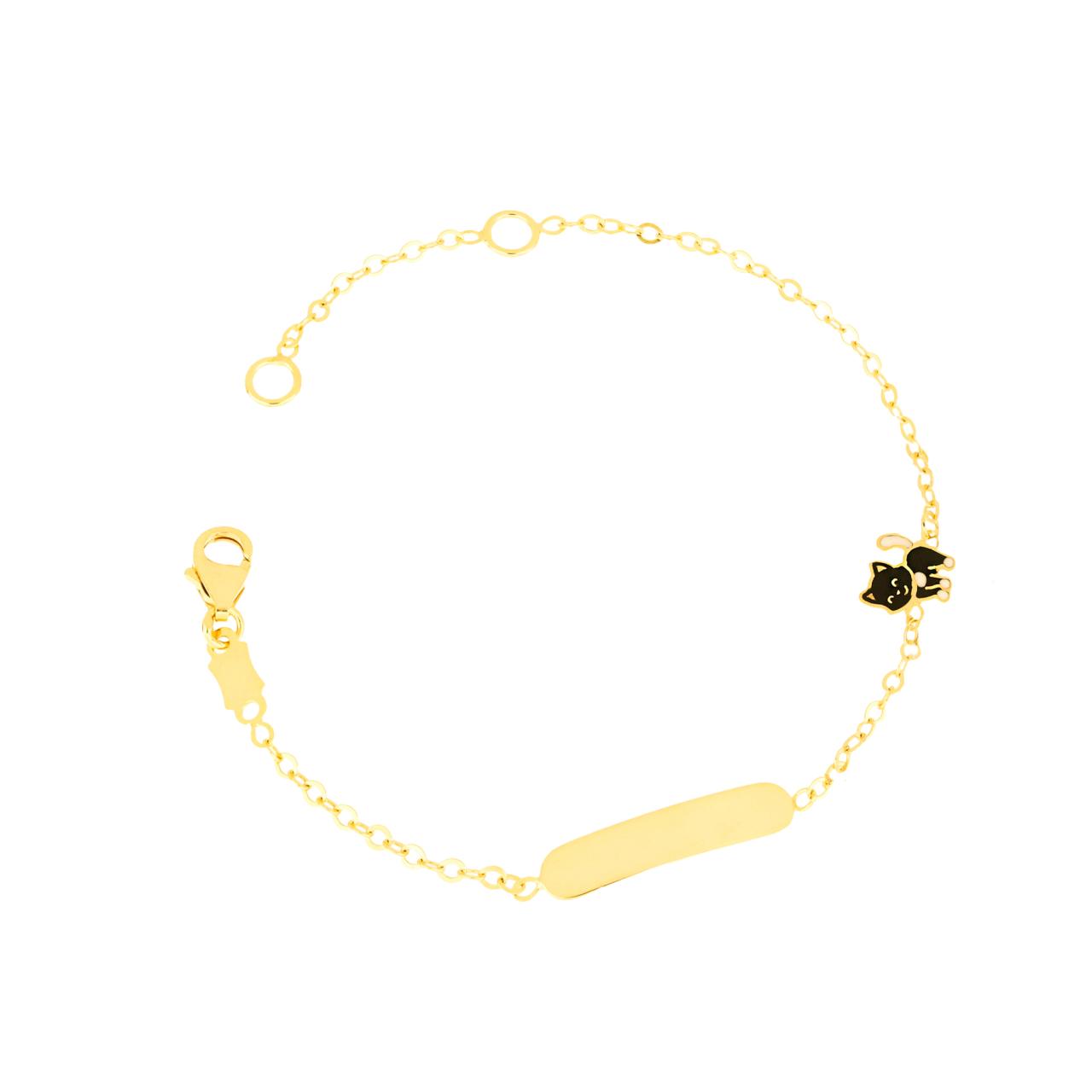 Bracciale con gattino per bambina IGOLD in oro giallo con targhetta incidibile B852TA
