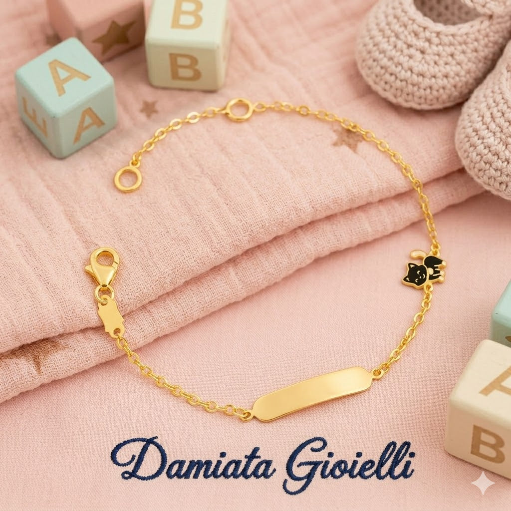 Bracciale con gattino per bambina IGOLD in oro giallo con targhetta incidibile B852TA