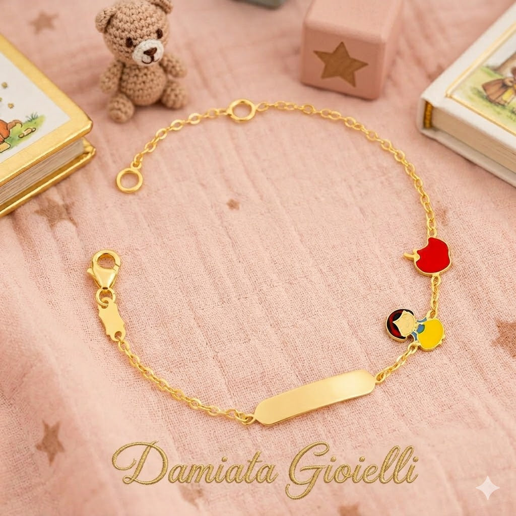 Bracciale con Biancaneve per bambina IGOLD in oro giallo con targhetta incidibile B952TA