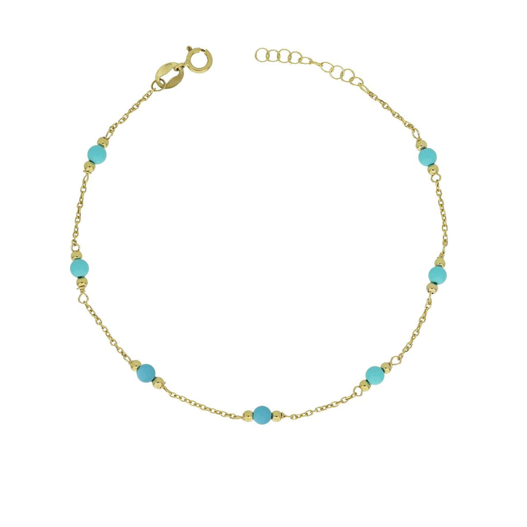 Bracciale bambina IGOLD in oro giallo e sfere di turchese BAF2GC