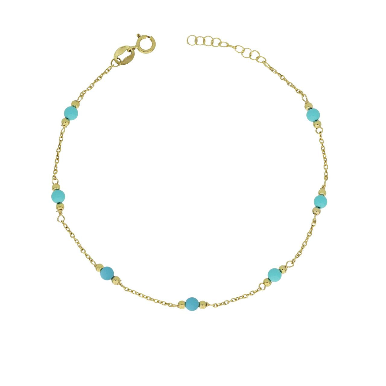 Bracciale bambina IGOLD in oro giallo e sfere di turchese BAF2GC