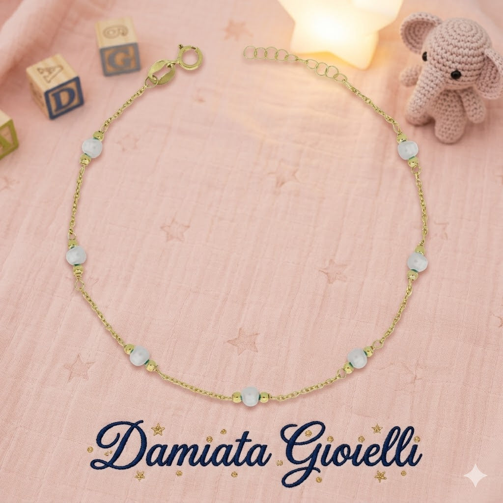 Bracciale bambina IGOLD in oro giallo e perle d'acqua dolce BAF2PC