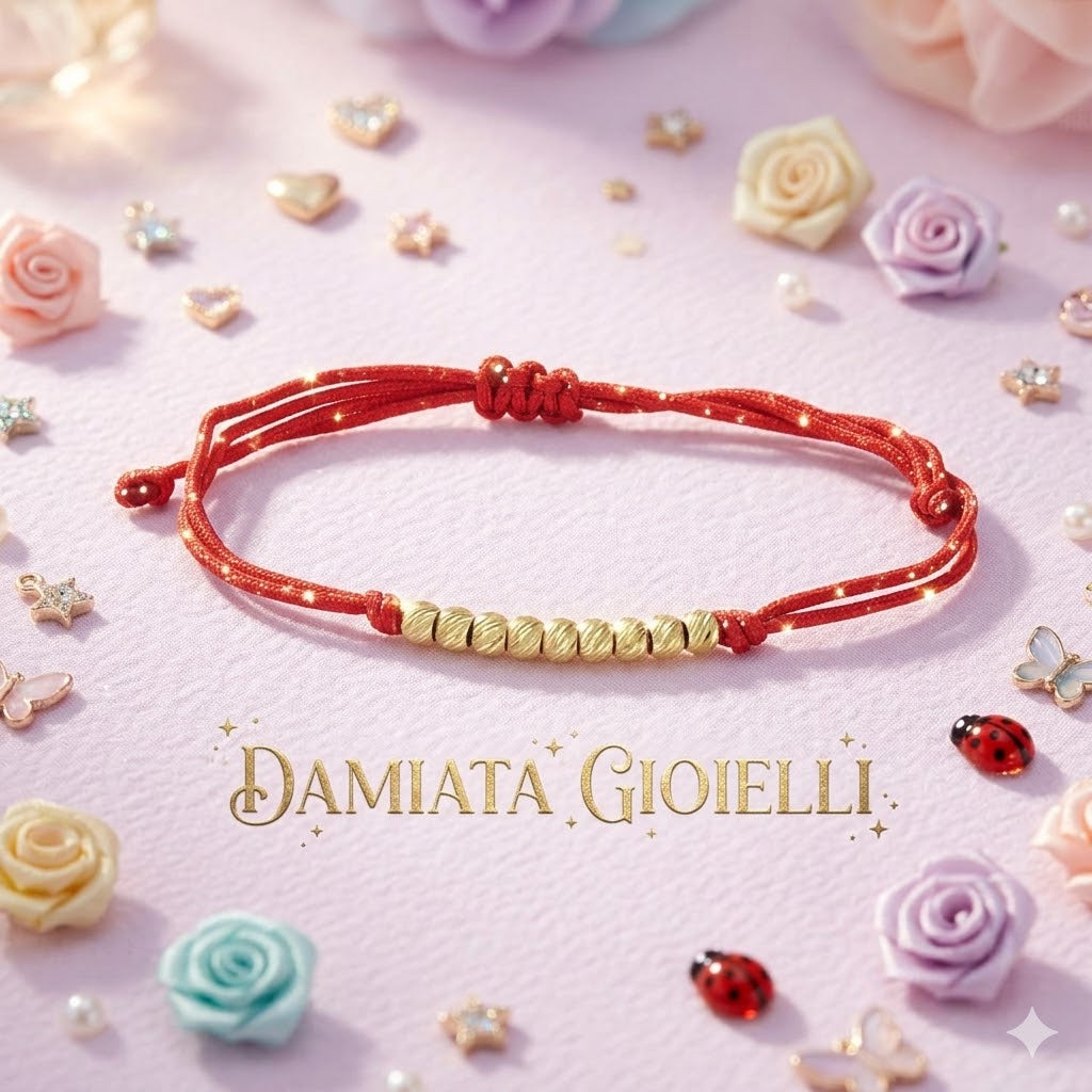 Bracciale bambina IGOLD in oro giallo e cordino rosso BCW2RR