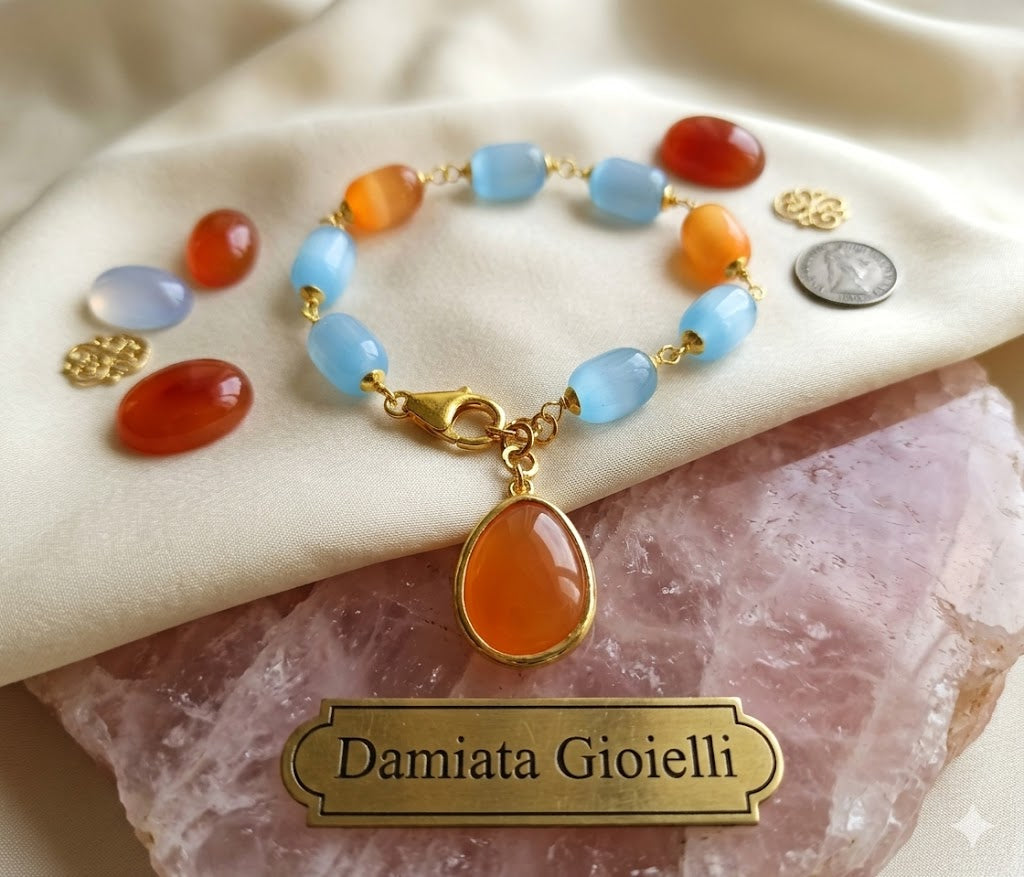 Bracciale donna Morfea Gioielli in ottone e quarzi arancio e celesti ref. BR0001AC