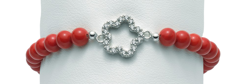 Bracciale elastico donna Miluna in argento, corallo rosso e zirconi BR664